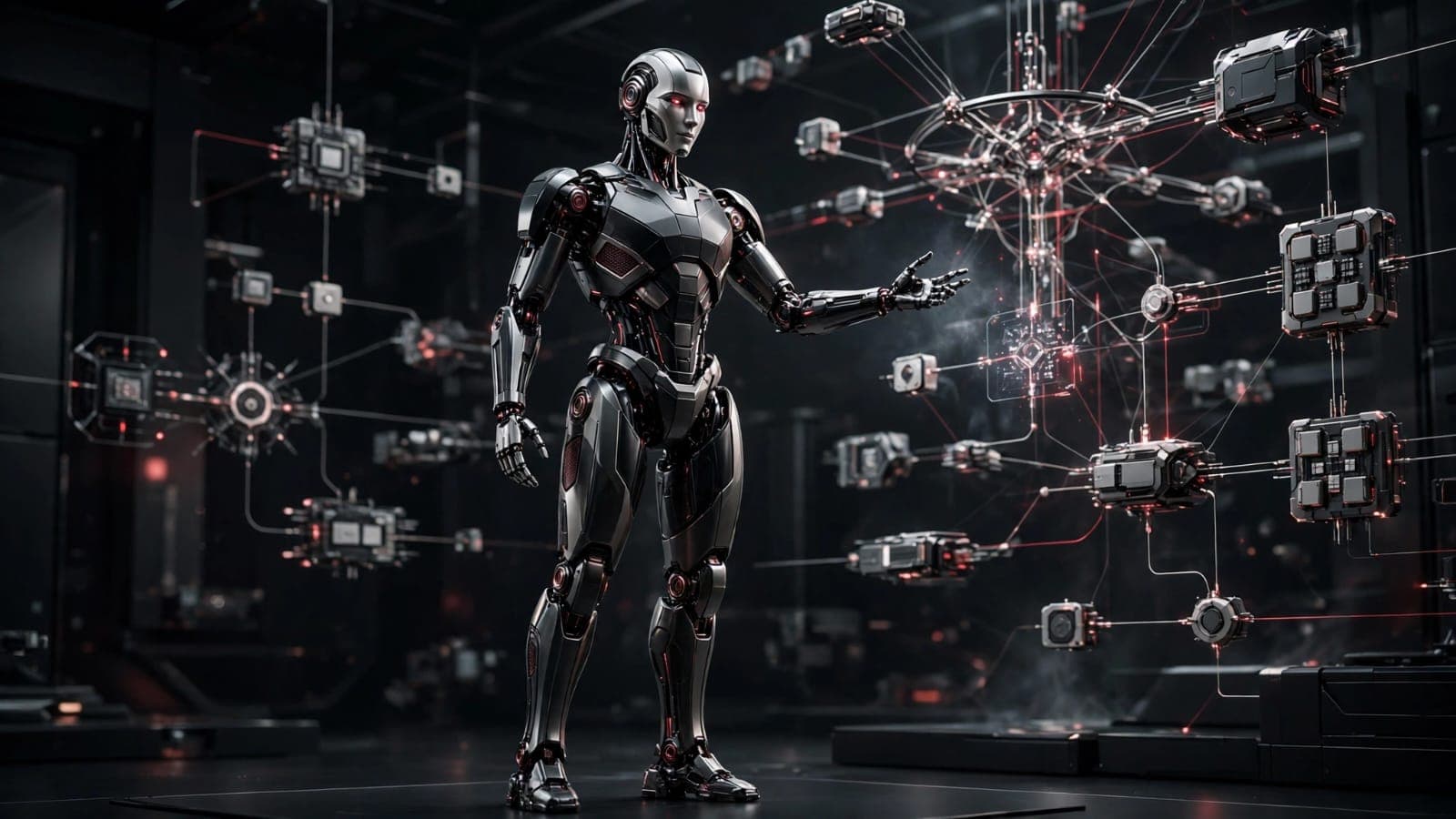 AgentForge humanoid robotics and AI agent orchestration artwork